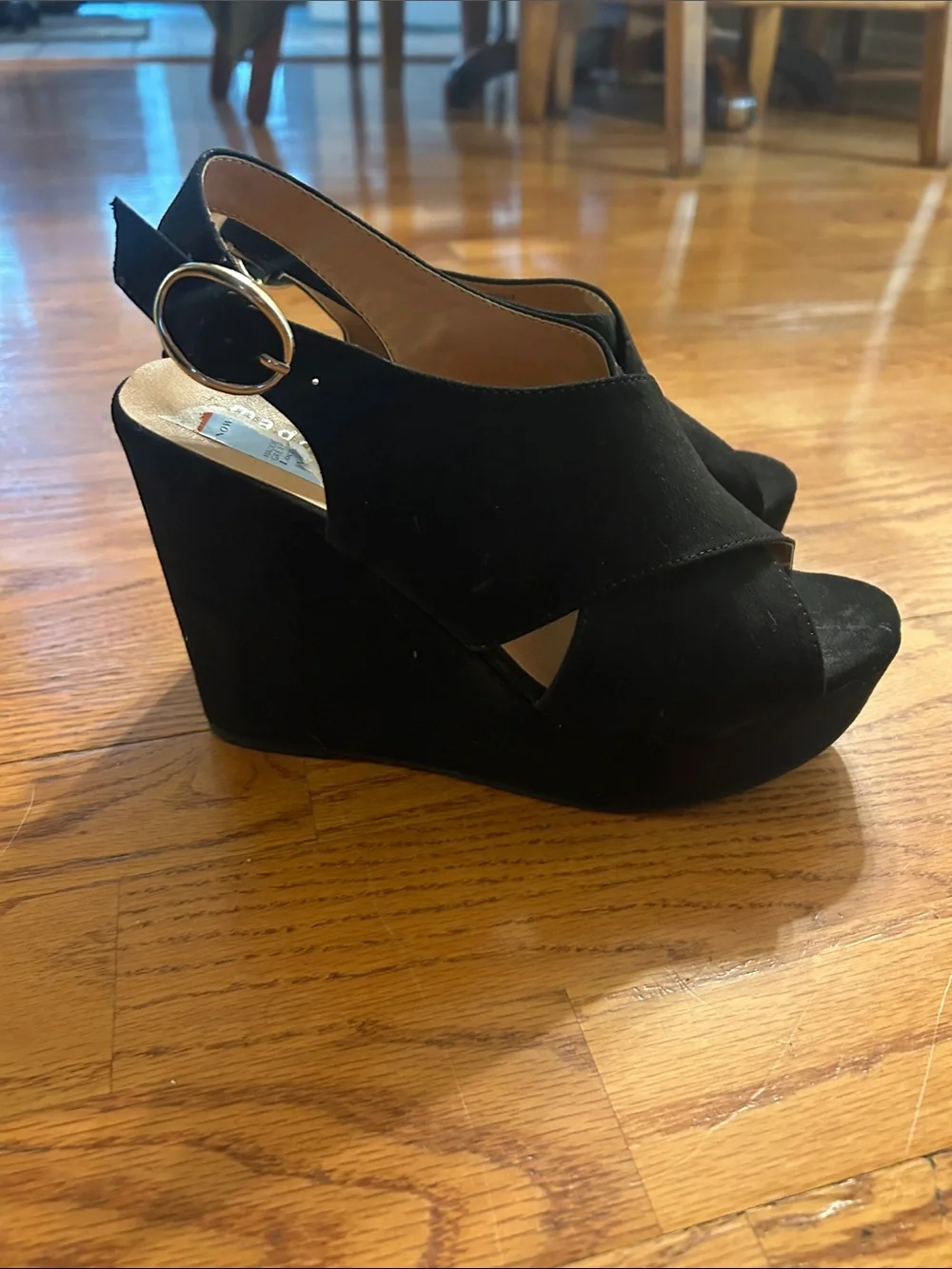 Madden Girl Black Crisscross Platform Slingback Heels